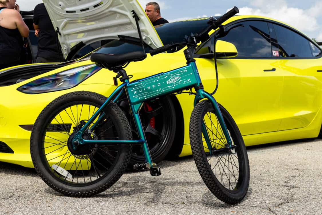 2022 Tesla Model 3 Performance w/ RUINED JackRabbit ebike owned by Randy Hoover at Electrify Showoff Orlando