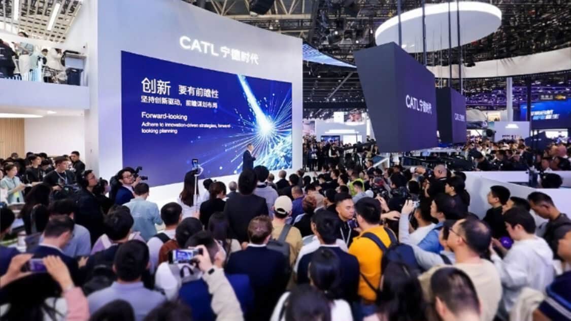 CATL new battery technology presentation with many reporters and people facing the stage