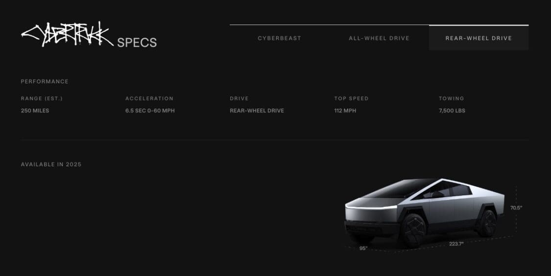 Tesla Cybertruck rear-wheel drive specs