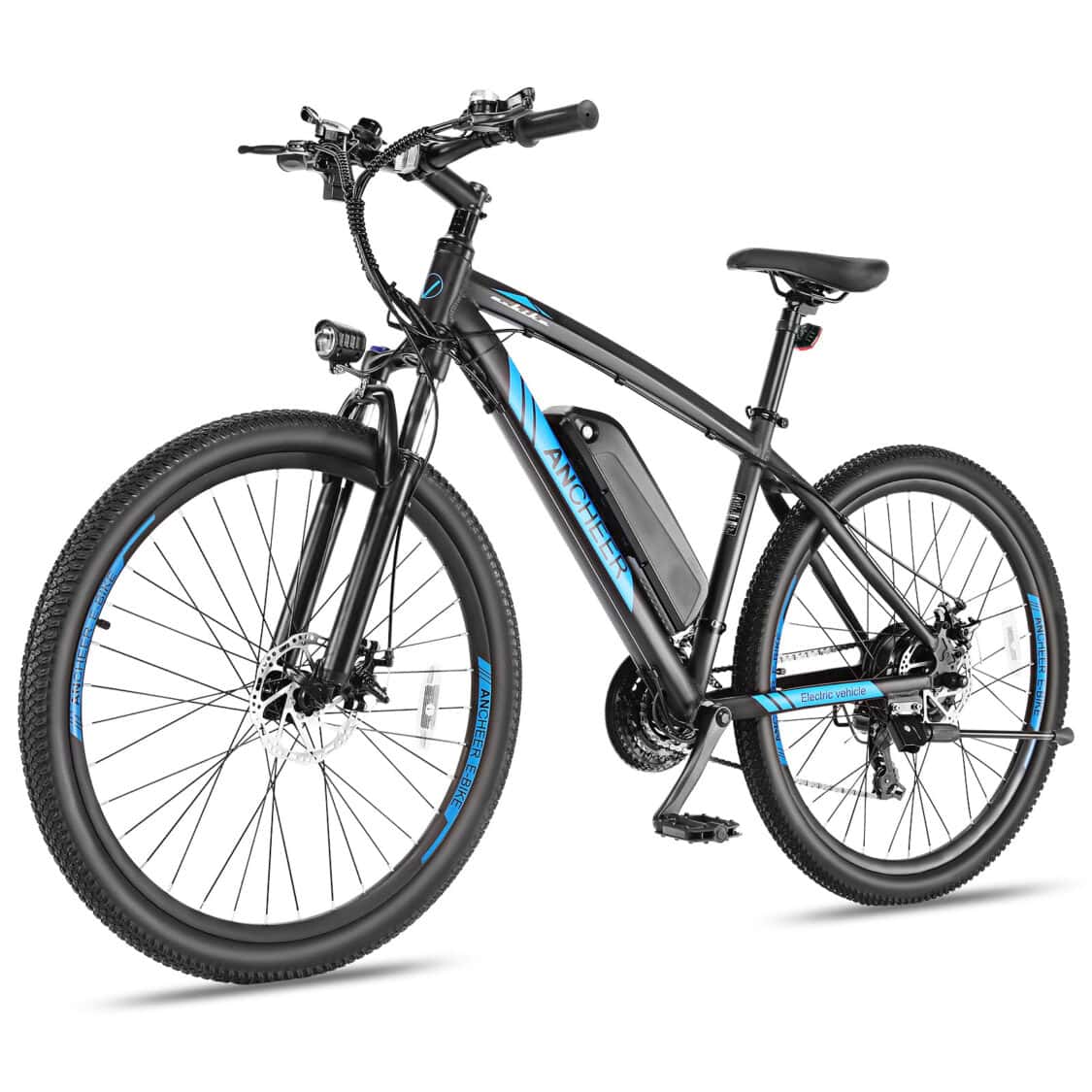 Ancheer 500W 27.5 inch Electric Mountain Bike for adults in black and blue