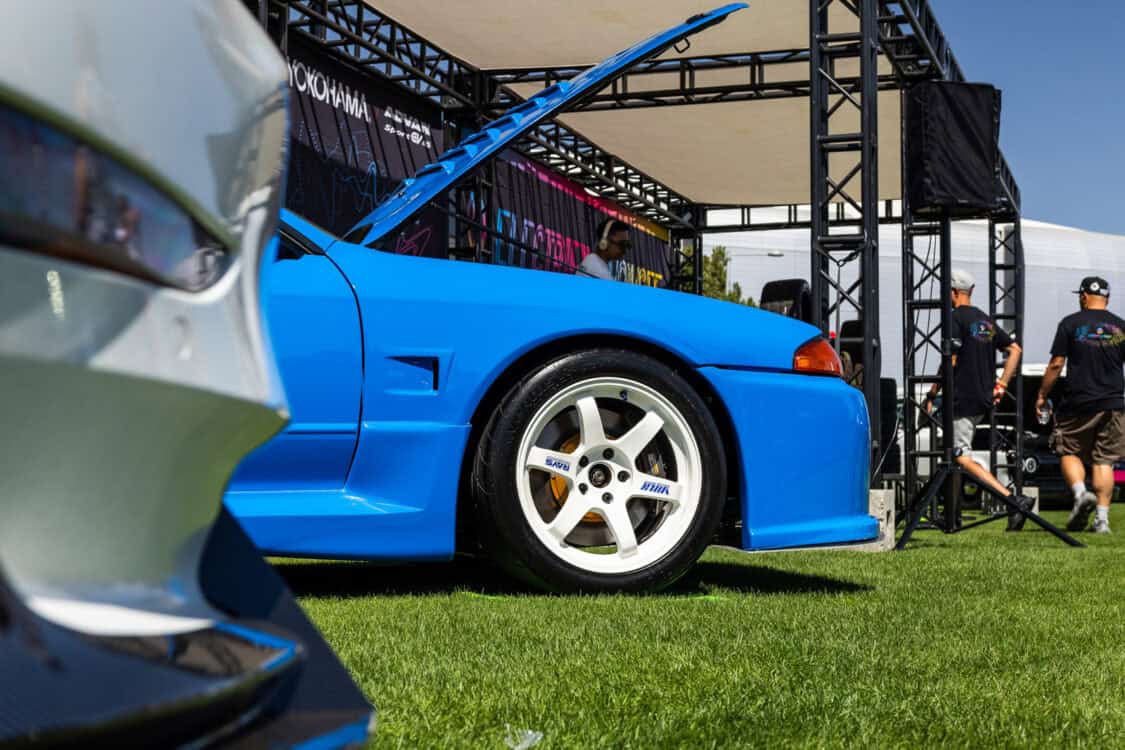 Eric and Amanda Dotson - 1990 Nissan Skyline GTR R32 - Electrify Showoff Phoenix 2024 - Volk Racing TE37 wheels and Hankook RS3 tires