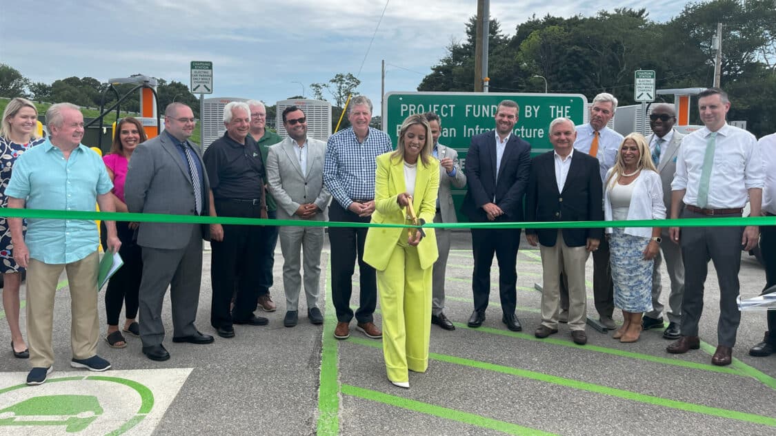 Ribbon Cutting at NEVI EV Charging Station powered by ChargePoint in Rhode Island along I-95
