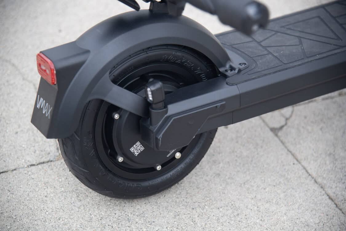 VMAX VX2 Extreme electric scooter rear profile - motor, tire and brake