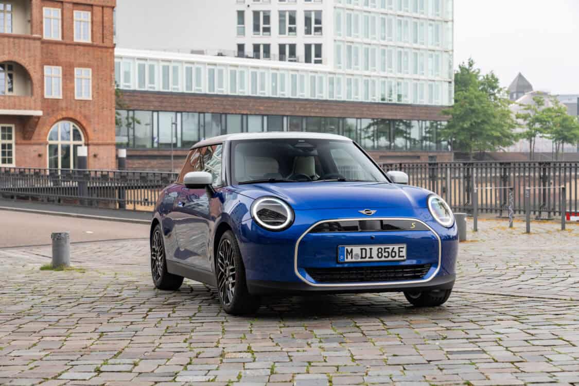 2024 MINI Cooper SE Electric Car parked on brick road