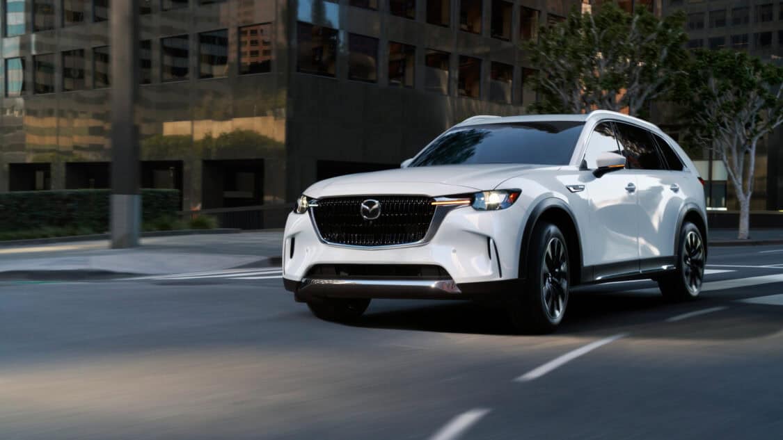 2025 Mazda CX-90 PHEV SUV rhodium white front profile