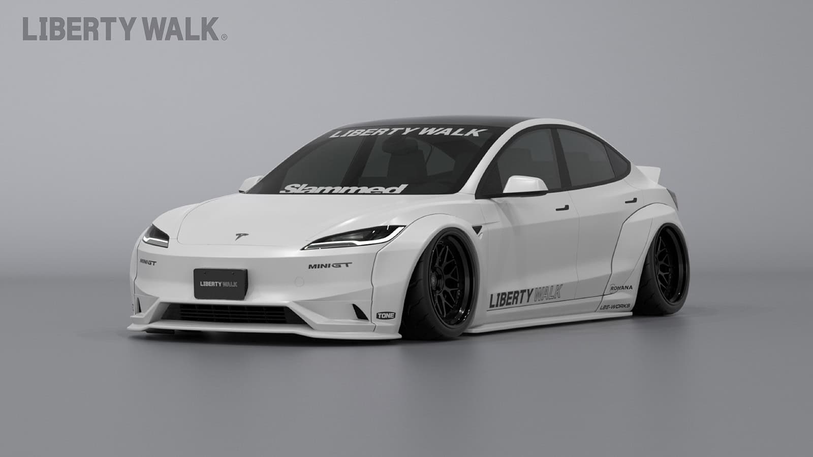 Liberty Walk LB E WORKS JDM-Inspired Body Kit for the 2024 Tesla Model 3 at SEMA 2024