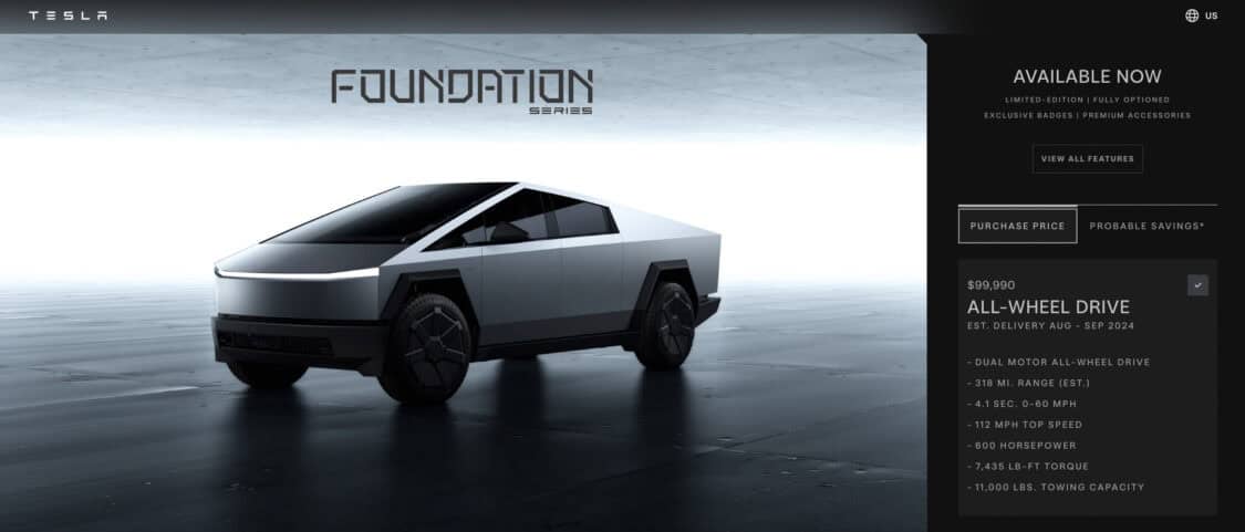 Tesla Cybertruck Foundation Series AWD $99,990