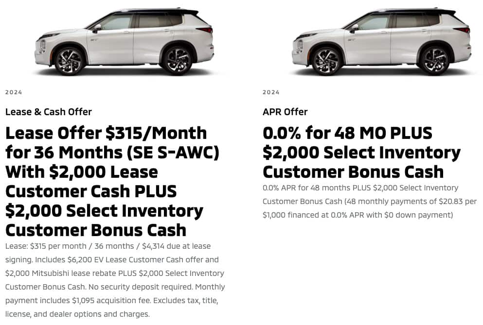 2024 Mitsubishi Outlander PHEV lease and finance deals