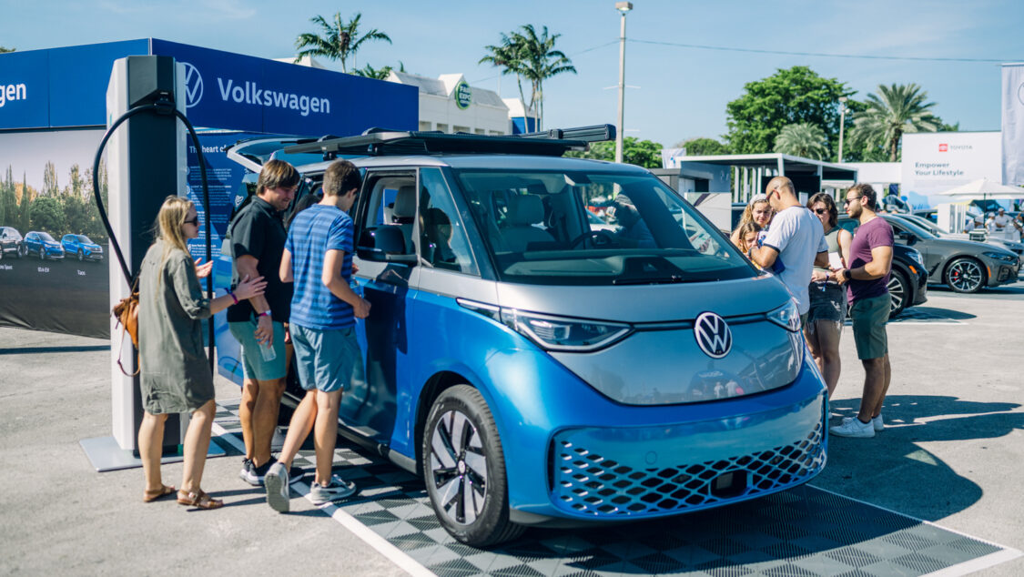 VW ID. Buzz electric microbus minivan displayed at Electrify Expo