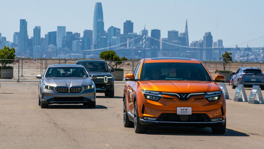 Electrify Expo San Francisco test ride demo Vinfast VF8, BMW i4, Rivian R1T