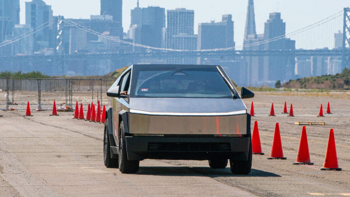 Electrify Expo San Francisco test ride demo Tesla Cybertruck with FSD update