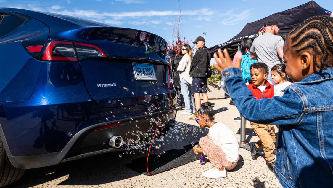 Tesla Model Y with custom bubble machine