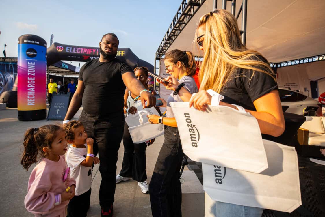 Amazon bag giveaway at Amazon Recharge Zone at Electrify Showoff NY