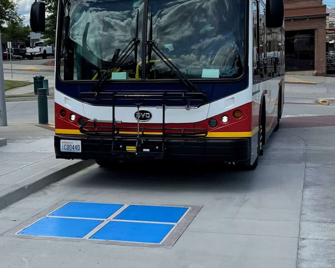 InductEV's wireless EV charging ground assembly in operation in Wenatchee, WA