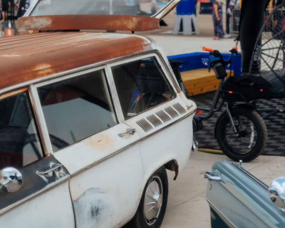 Terry Breheny's 1961 Chevy Corvair Lakewood 700 Wagon at Electrify Showoff Denver