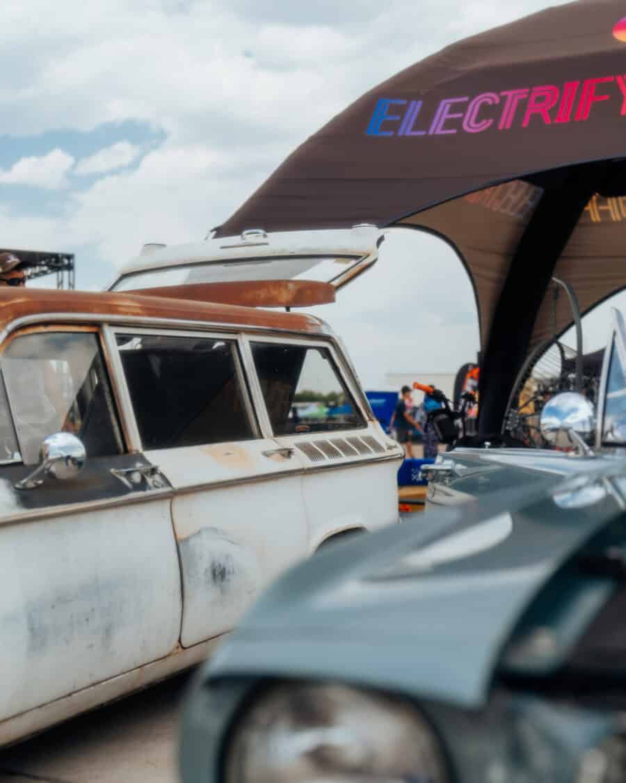 Terry Breheny's 1961 Chevy Corvair Lakewood 700 Wagon at Electrify Showoff Denver