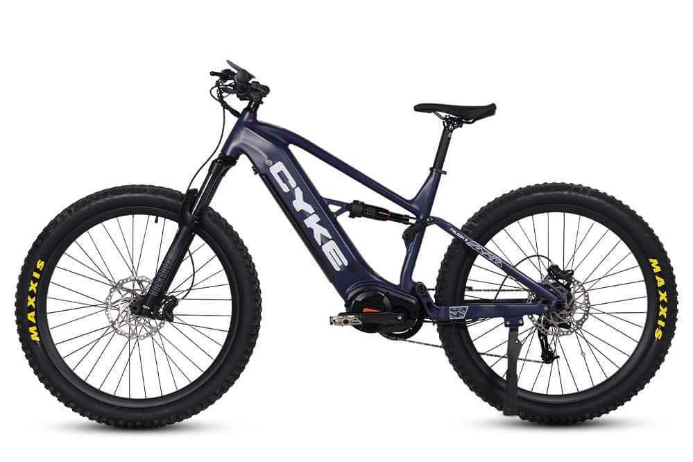 Cyke Falcon S Full Suspension Electric Bike dark blue side profile