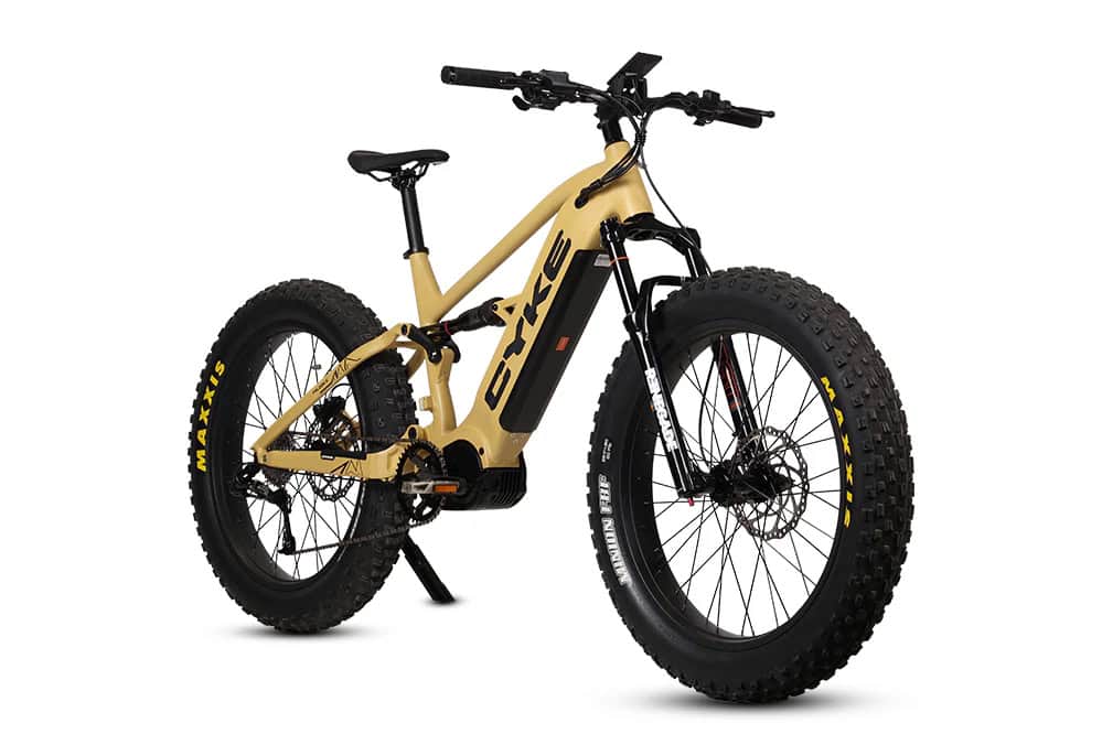 Cyke Falcon X Full Suspension Electric Mountain Bike desert yellow side profile