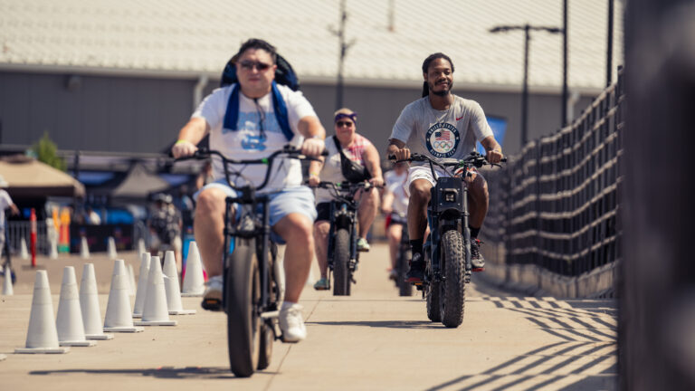 Micromobility electric bike demo test ride at Electrify Expo Denver
