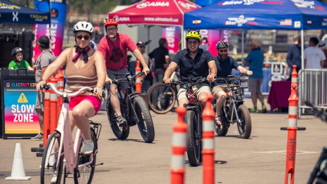Micromobility electric bike demo test ride at Electrify Expo Denver
