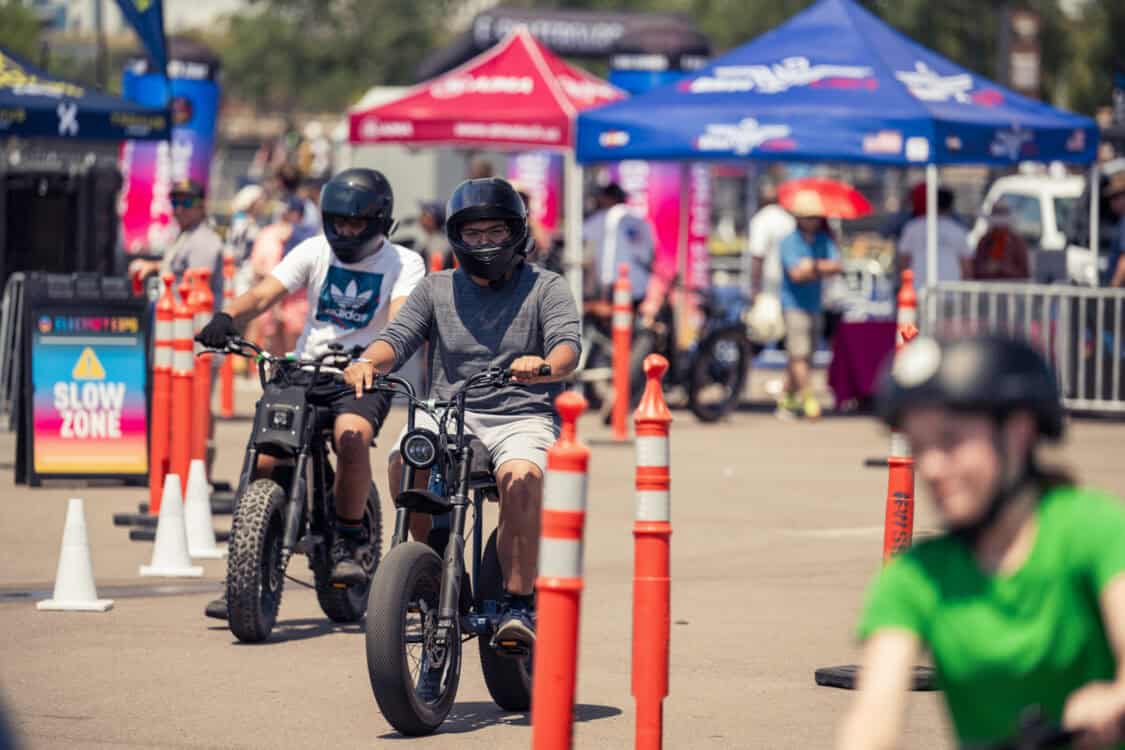 Micromobility electric bike demo test ride at Electrify Expo Denver