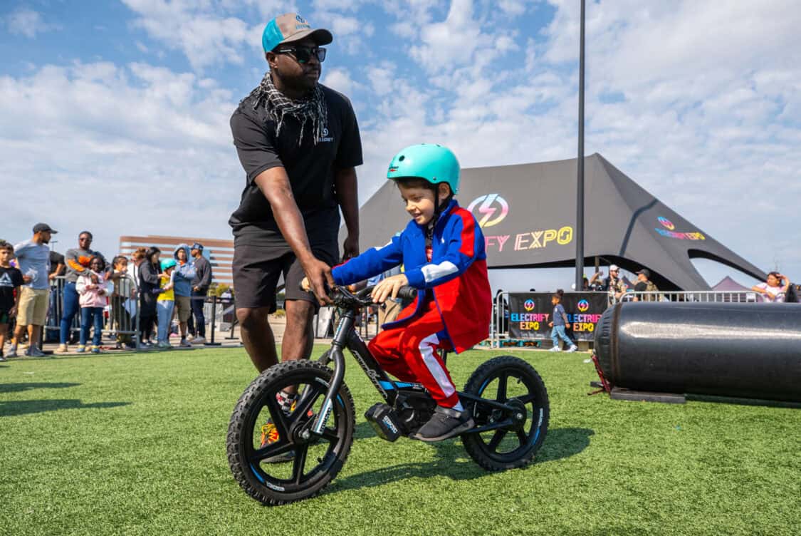 Micromobility electric bike demo test ride at Electrify Expo NY - kids stacyc