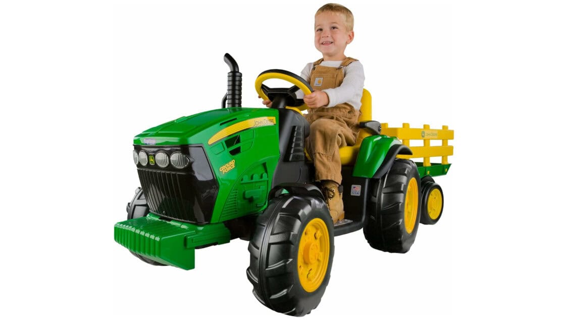 Peg Perego John Deere Ground Force Electric Tractor with Trailer 12 Volt Ride-on for Kids