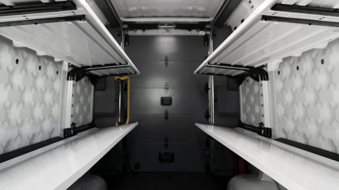 Rivian electric Commercial Delivery Van cabin and storage