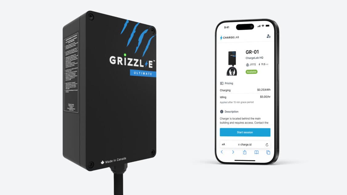 A Grizzl-E Ultimate EV charger with ChargeLab’s EV driver web app