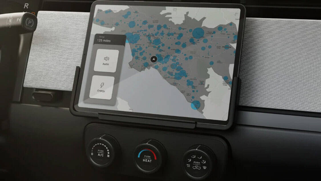 Optional large LED screen in the dashboard of a Slate Auto EV Truck.