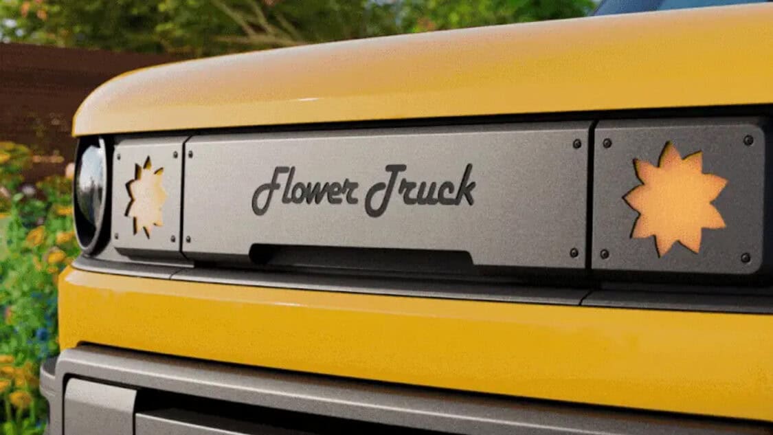 Custom "Flower Truck" wrapped and designed Slate Auto EV Truck.