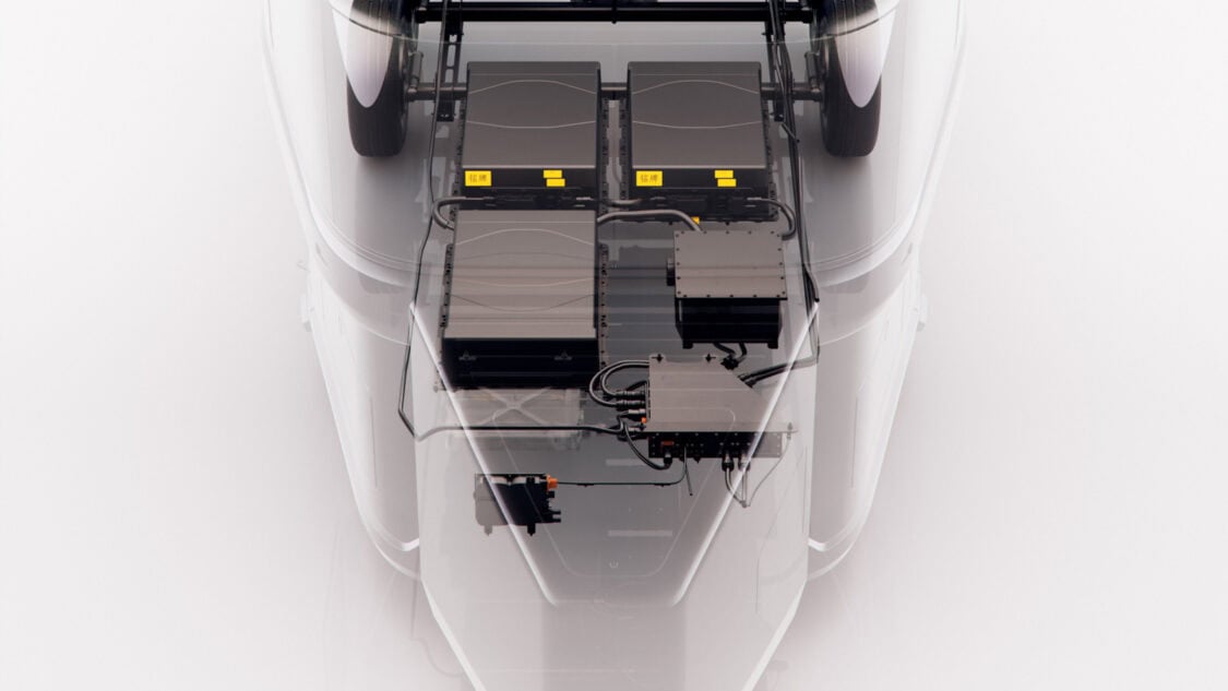 Transparent view of the Lightship AE.1 TrekDrive Power System showing integrated battery modules and electrical components.