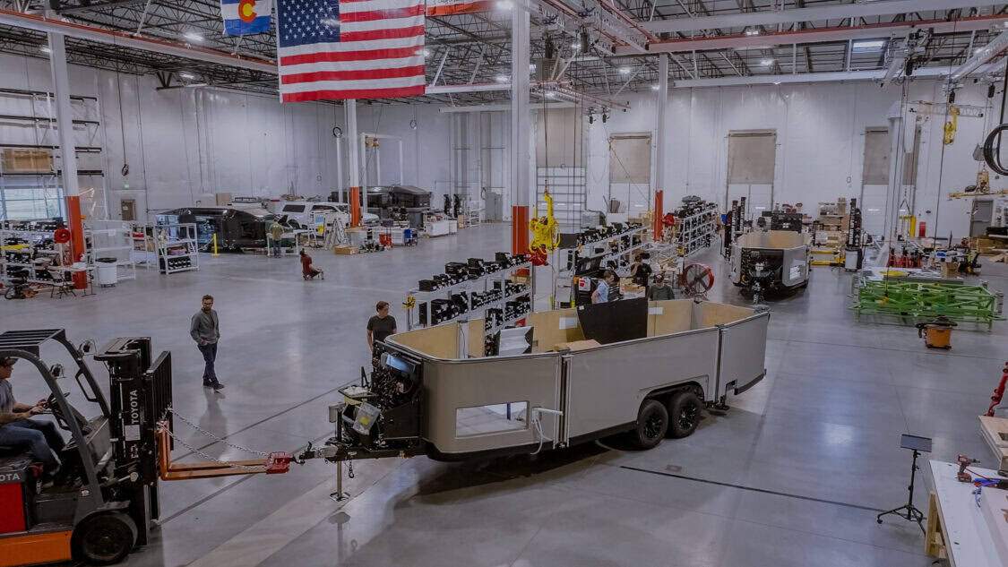 Lightship AE.1 Cosmos Edition start of production inside Broomfield, Colorado facility with assembly teams and trailers in progress.