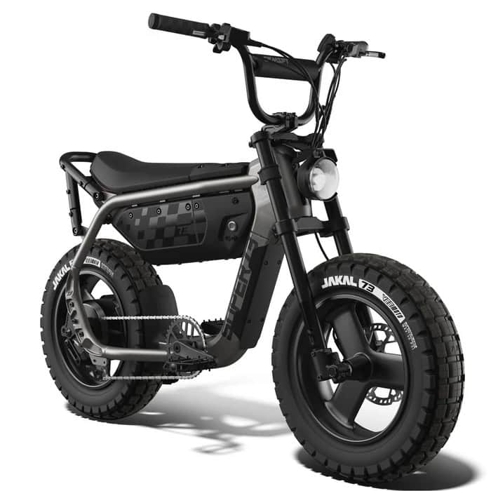 The new SUPER73-MZFT electric bike in Titanium Ore finish, featuring chunky tires, a compact frame, and a 500W motor.