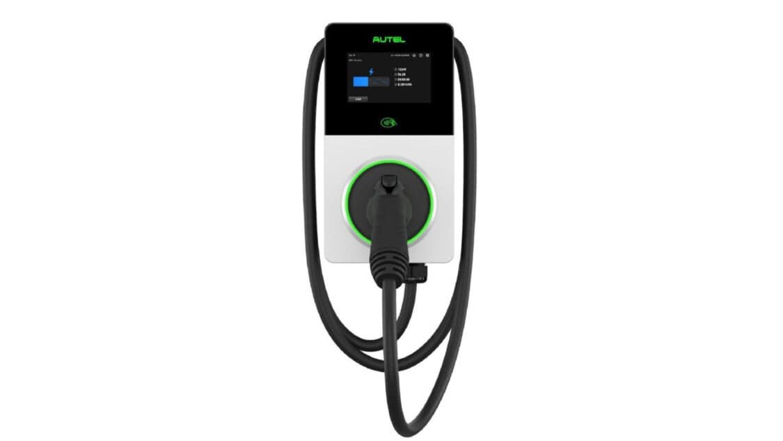 Autel MaxiCharger AC Single EV charger with integrated credit card payment, designed for workplace and public AC charging in the U.S.
